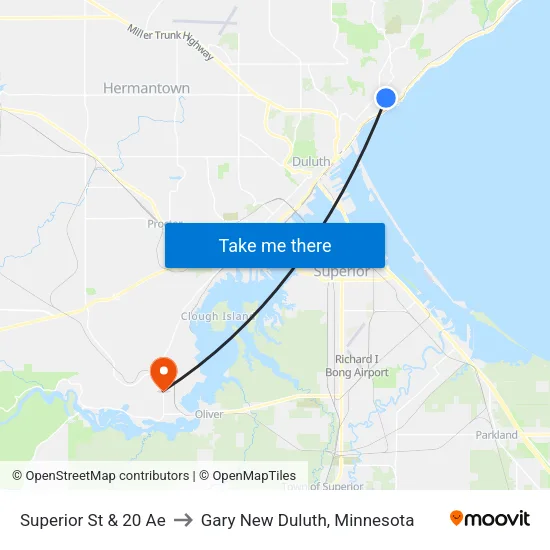 Superior St & 20 Ae to Gary New Duluth, Minnesota map
