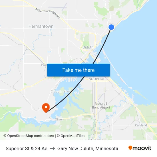 Superior St & 24 Ae to Gary New Duluth, Minnesota map