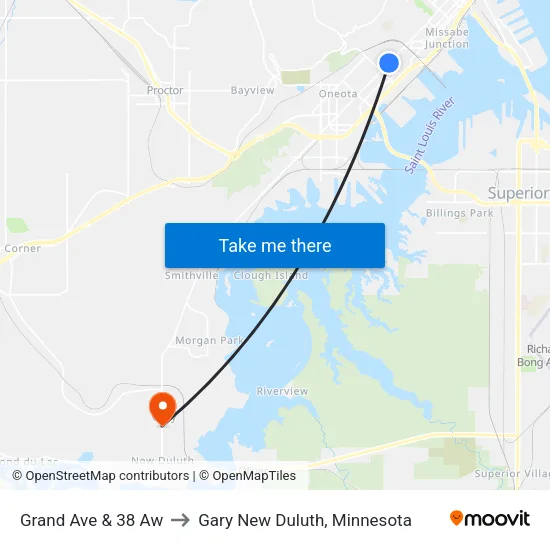 Grand Ave & 38 Aw to Gary New Duluth, Minnesota map