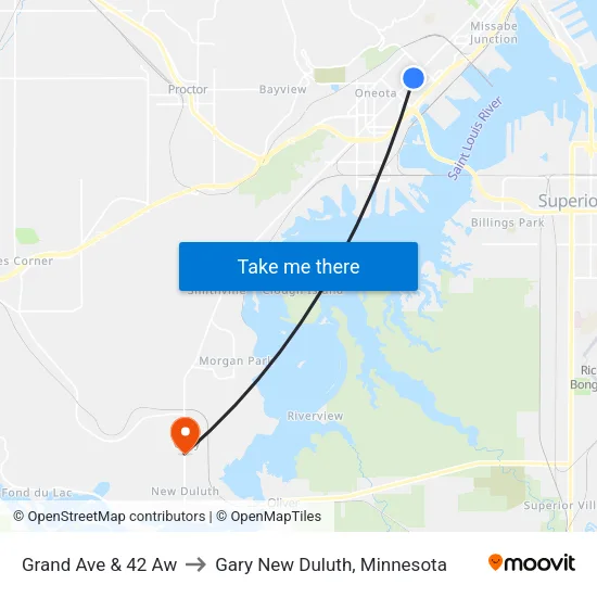 Grand Ave & 42 Aw to Gary New Duluth, Minnesota map