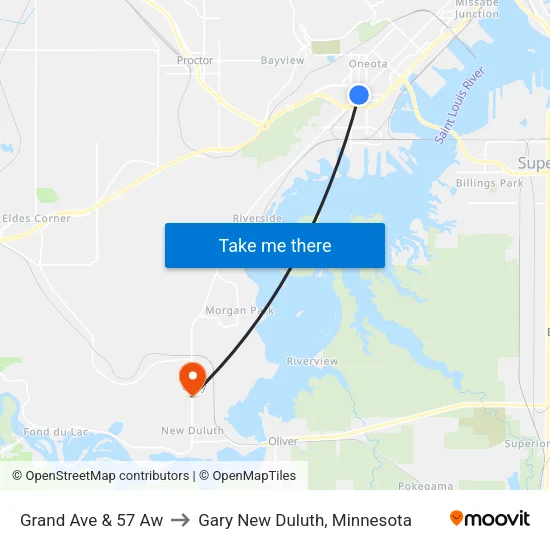 Grand Ave & 57 Aw to Gary New Duluth, Minnesota map