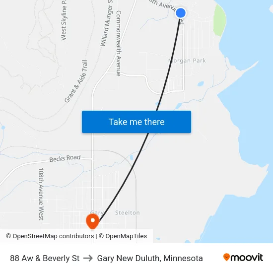 88 Aw & Beverly St to Gary New Duluth, Minnesota map