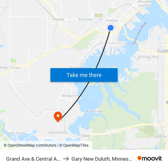 Grand Ave & Central Ave to Gary New Duluth, Minnesota map