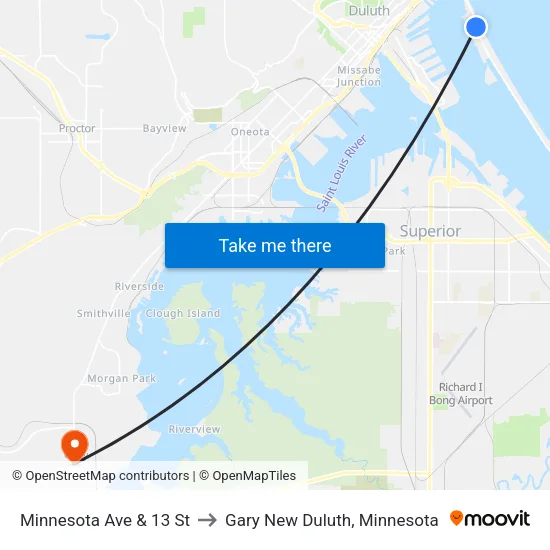 Minnesota Ave & 13 St to Gary New Duluth, Minnesota map
