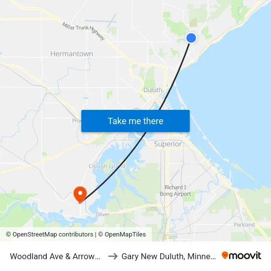 Woodland Ave & Arrowhead to Gary New Duluth, Minnesota map