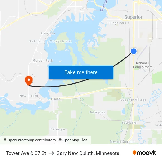 Tower Ave & 37 St to Gary New Duluth, Minnesota map