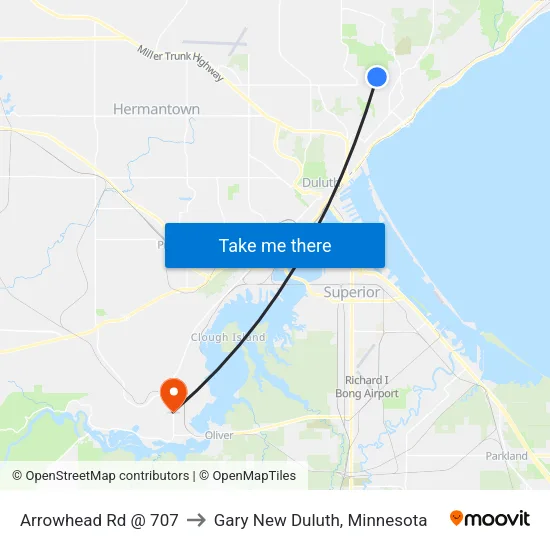 Arrowhead Rd @ 707 to Gary New Duluth, Minnesota map