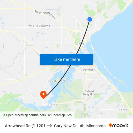 Arrowhead Rd @ 1201 to Gary New Duluth, Minnesota map