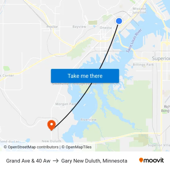 Grand Ave & 40 Aw to Gary New Duluth, Minnesota map