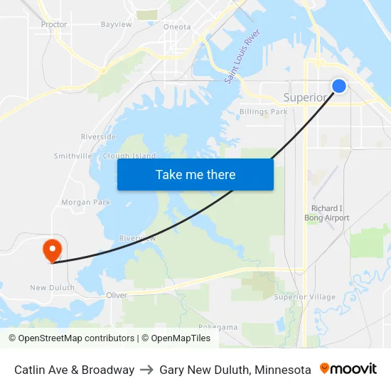 Catlin Ave & Broadway to Gary New Duluth, Minnesota map