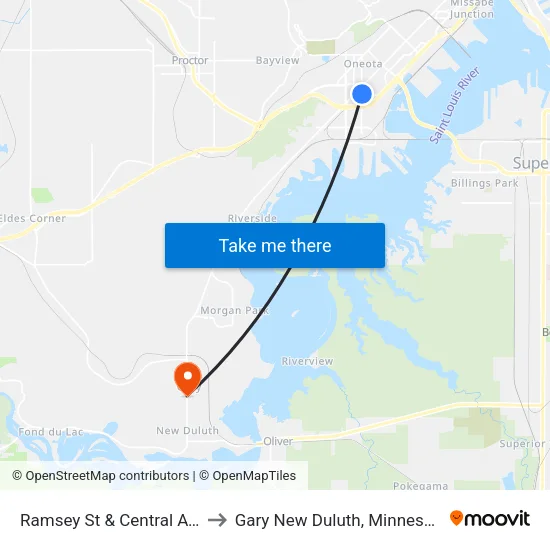 Ramsey St & Central Ave to Gary New Duluth, Minnesota map