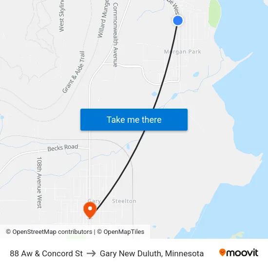 88 Aw & Concord St to Gary New Duluth, Minnesota map