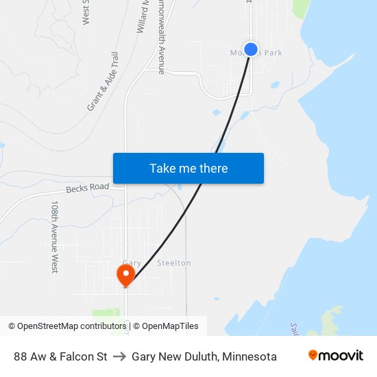 88 Aw & Falcon St to Gary New Duluth, Minnesota map