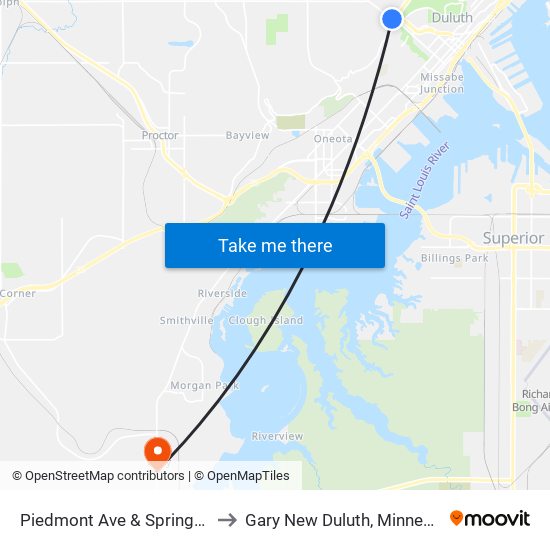 Piedmont Ave & Springvale to Gary New Duluth, Minnesota map