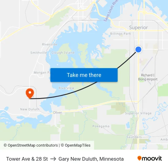 Tower Ave & 28 St to Gary New Duluth, Minnesota map