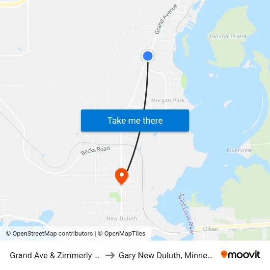 Grand Ave & Zimmerly Ave to Gary New Duluth, Minnesota map