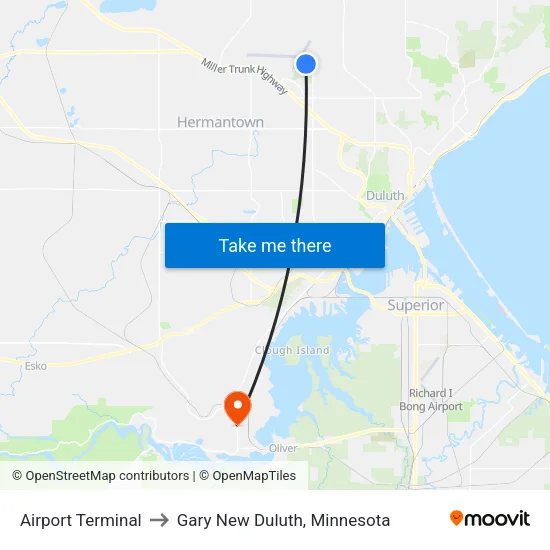 Airport Terminal to Gary New Duluth, Minnesota map