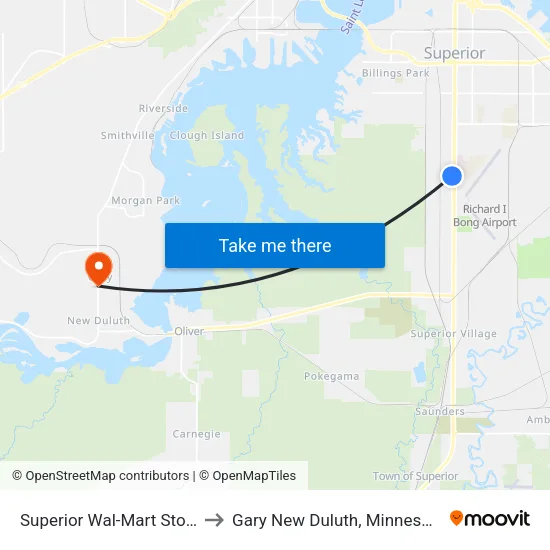 Superior Wal-Mart Store to Gary New Duluth, Minnesota map