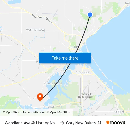 Woodland Ave @ Hartley Nature Center to Gary New Duluth, Minnesota map