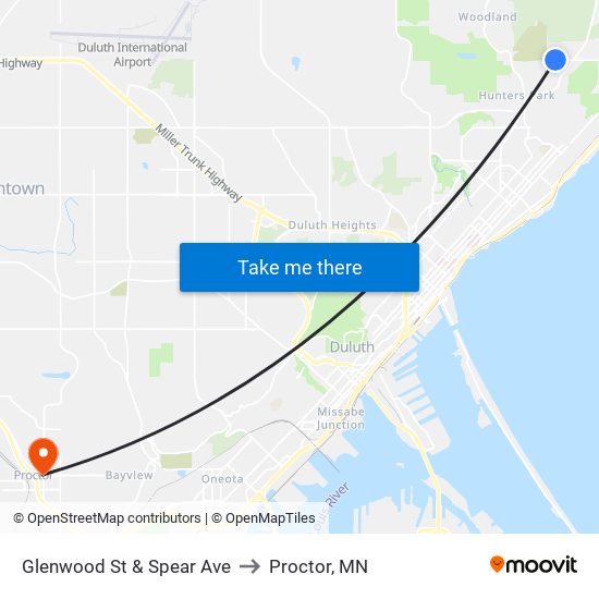 Glenwood St & Spear Ave to Proctor, MN map