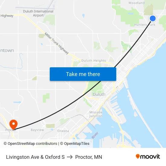 Livingston Ave & Oxford S to Proctor, MN map