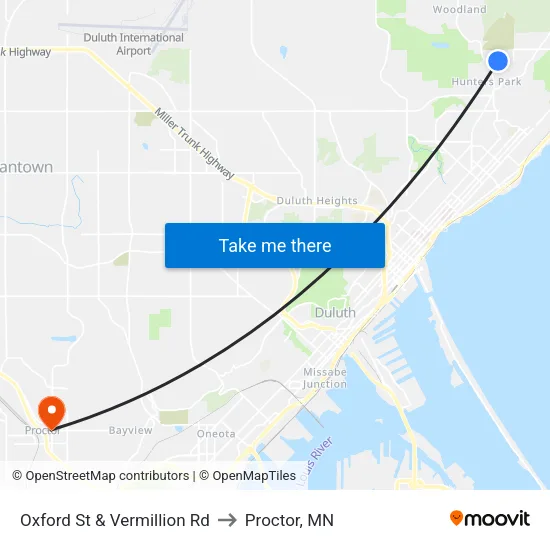 Oxford St & Vermillion Rd to Proctor, MN map