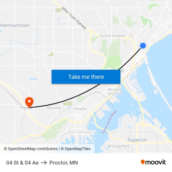 04 St & 04 Ae to Proctor, MN map