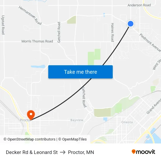Decker Rd & Leonard St to Proctor, MN map
