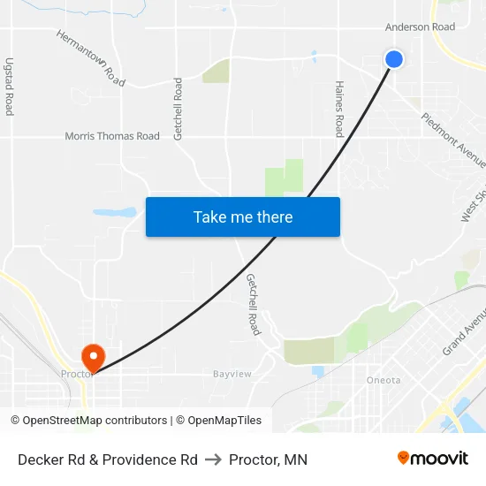 Decker Rd & Providence Rd to Proctor, MN map