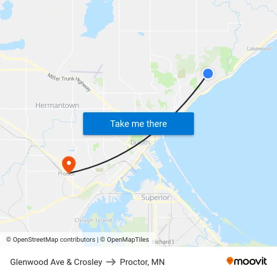 Glenwood Ave & Crosley to Proctor, MN map