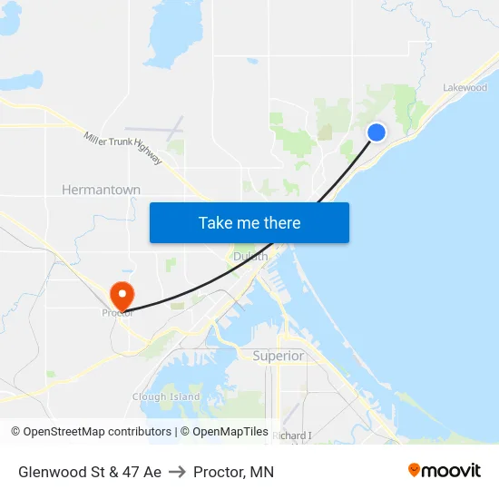 Glenwood St & 47 Ae to Proctor, MN map
