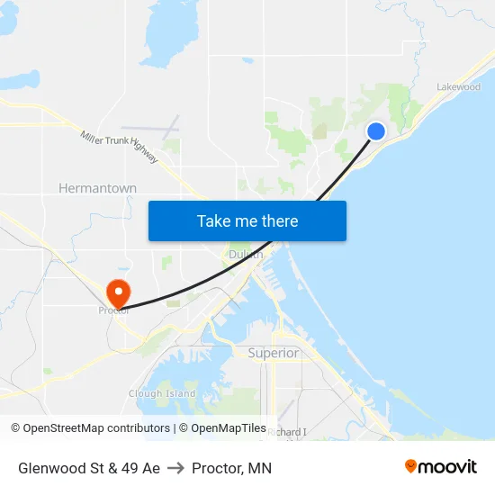 Glenwood St & 49 Ae to Proctor, MN map