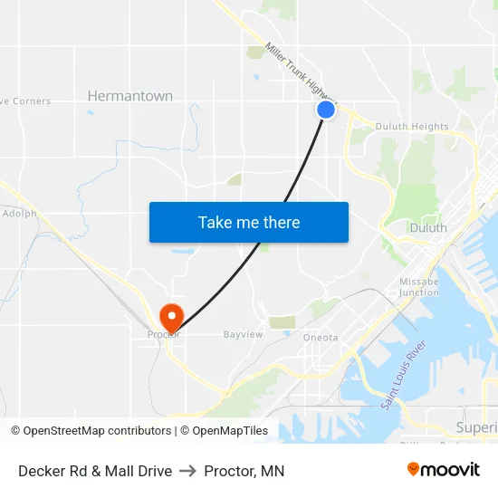 Decker Rd & Mall Drive to Proctor, MN map