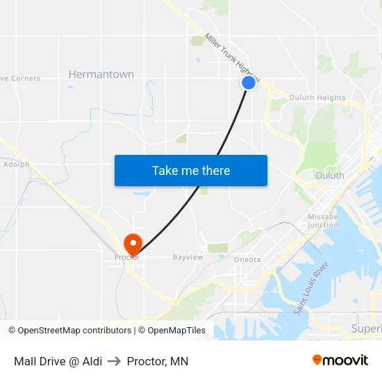 Mall Drive @ Aldi to Proctor, MN map