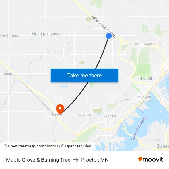 Maple Grove & Burning Tree to Proctor, MN map