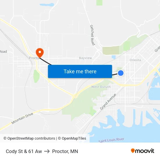 Cody St & 61 Aw to Proctor, MN map