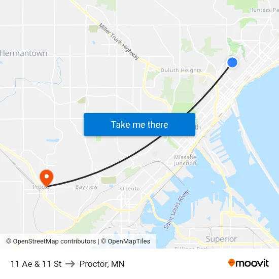11 Ae & 11 St to Proctor, MN map