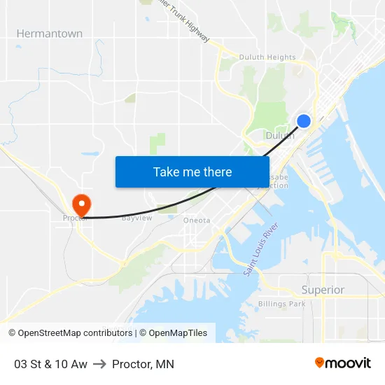 03 St & 10 Aw to Proctor, MN map
