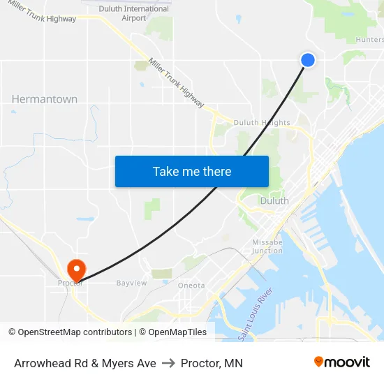 Arrowhead Rd & Myers Ave to Proctor, MN map
