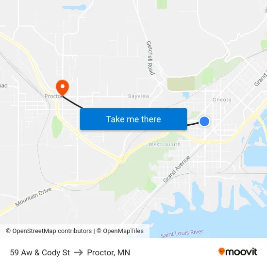 59 Aw & Cody St to Proctor, MN map