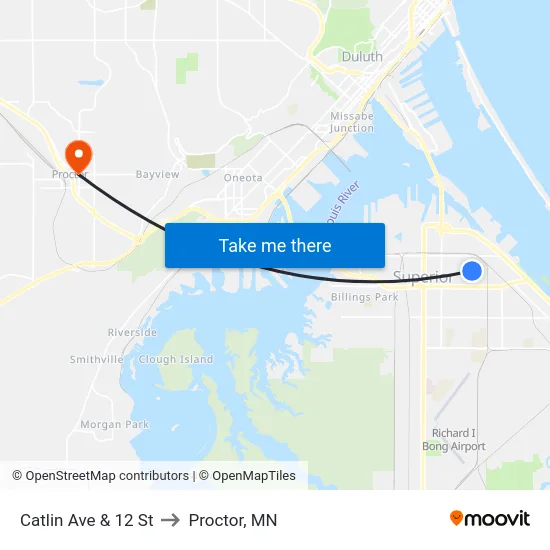 Catlin Ave & 12 St to Proctor, MN map