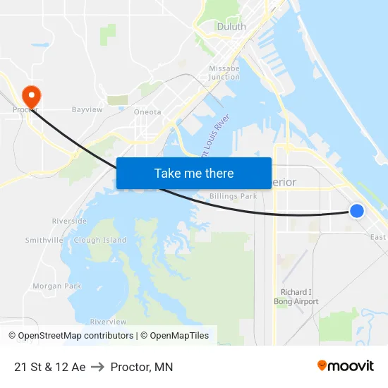21 St & 12 Ae to Proctor, MN map