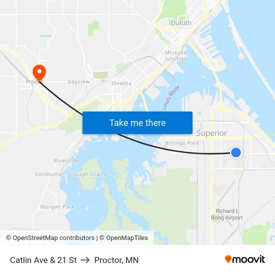 Catlin Ave & 21 St to Proctor, MN map