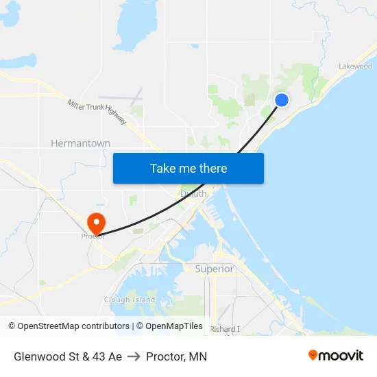 Glenwood St & 43 Ae to Proctor, MN map
