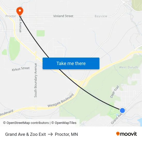 Grand Ave & Zoo Exit to Proctor, MN map