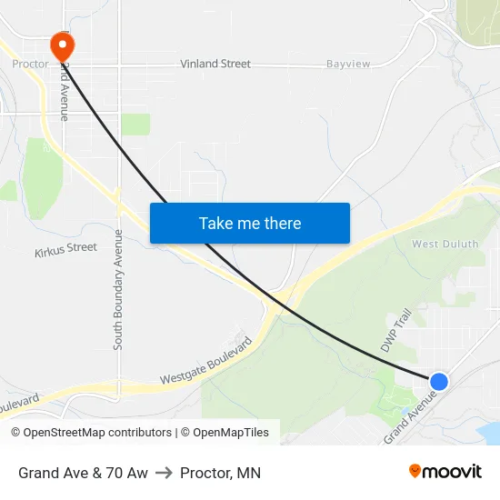 Grand Ave & 70 Aw to Proctor, MN map