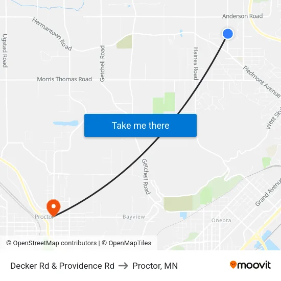 Decker Rd & Providence Rd to Proctor, MN map