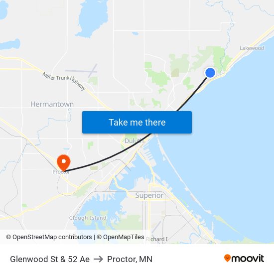 Glenwood St & 52 Ae to Proctor, MN map