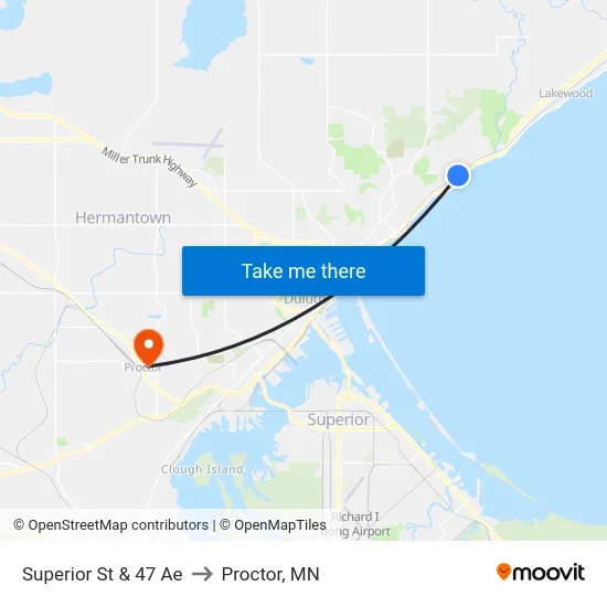 Superior St & 47 Ae to Proctor, MN map