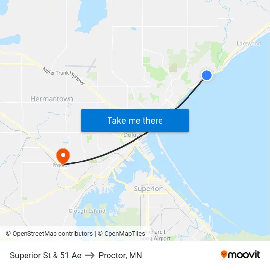 Superior St & 51 Ae to Proctor, MN map